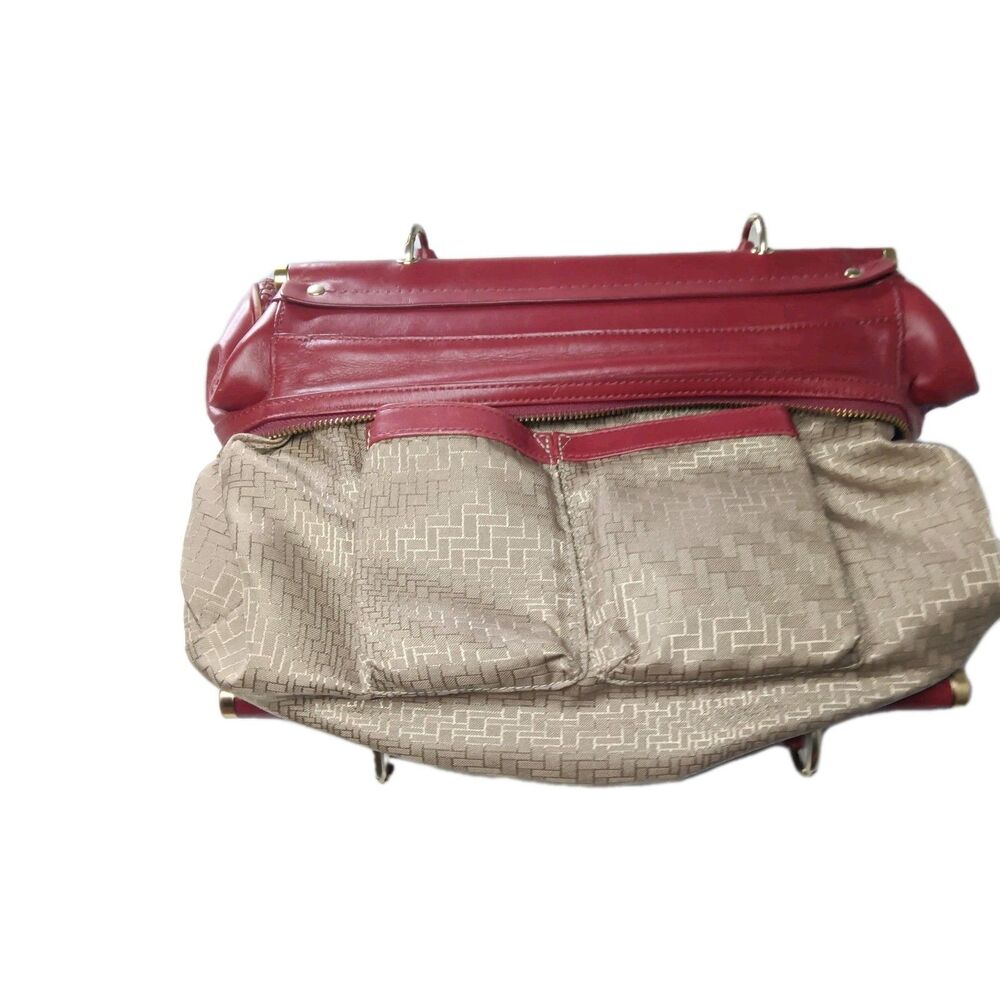Cole Haan Woven Leather Handbag Maroon Red Satchel - Picture 11 of 12
